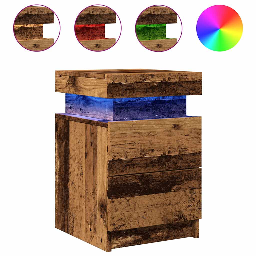 vidaXL Bedside Cabinet with LED Old Wood 35x39x55 cm Engineered Wood 2