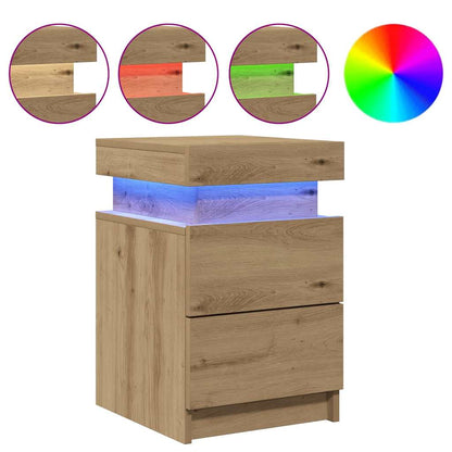 vidaXL Bedside Cabinet with LED Artisian Oak 35x39x55 cm Engineered Wood 2