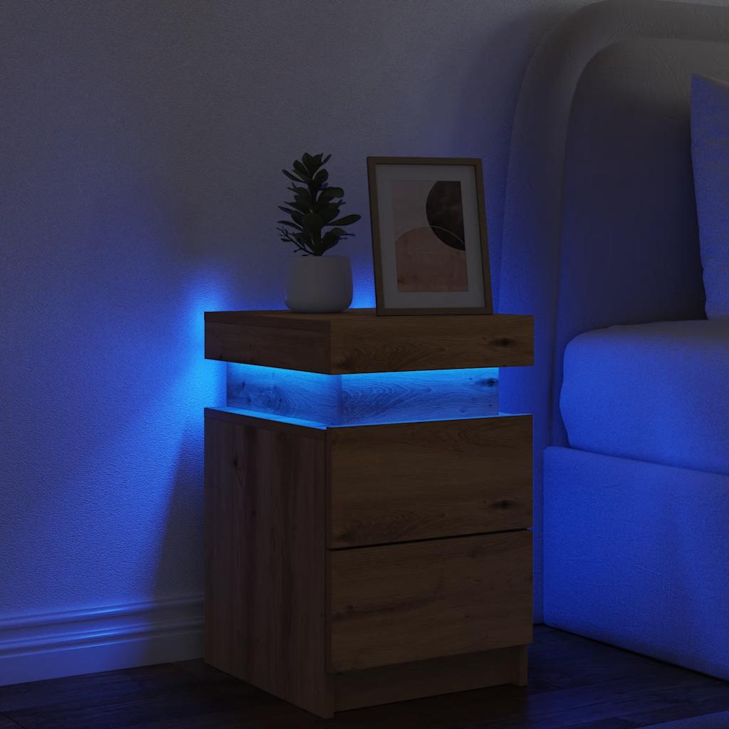 vidaXL Bedside Cabinet with LED Artisian Oak 35x39x55 cm Engineered Wood 3