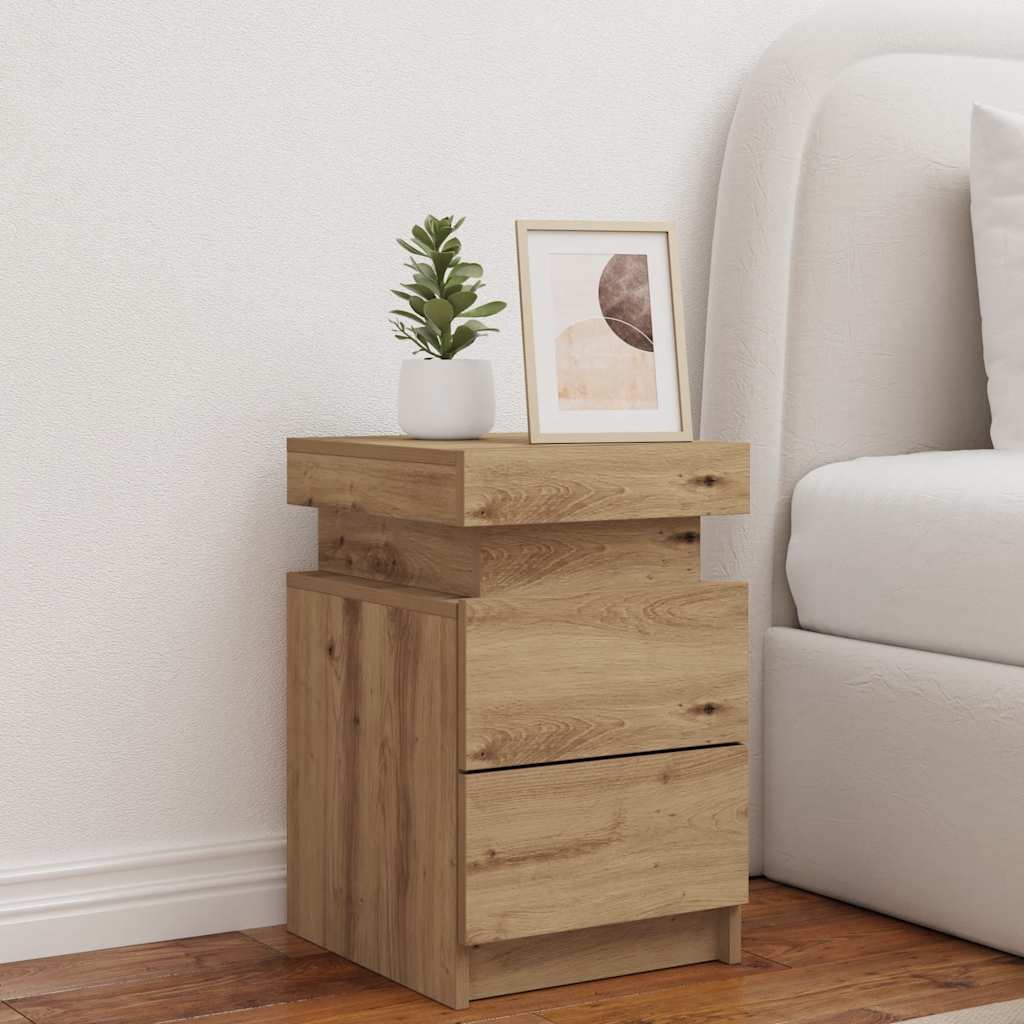 vidaXL Bedside Cabinet with LED Artisian Oak 35x39x55 cm Engineered Wood 1
