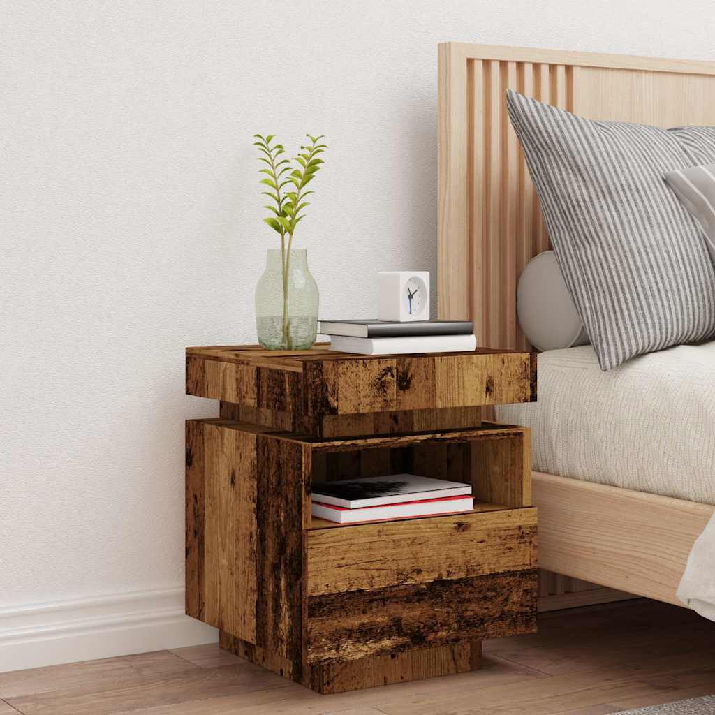 vidaXL Bedside Cabinet with LED Lights Old Wood 40x39x48,5 cm 3