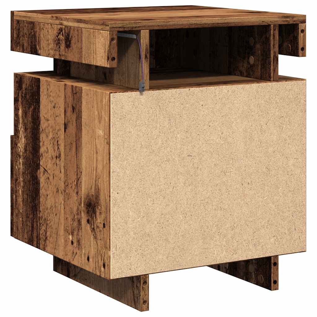 vidaXL Bedside Cabinet with LED Lights Old Wood 40x39x48,5 cm 6