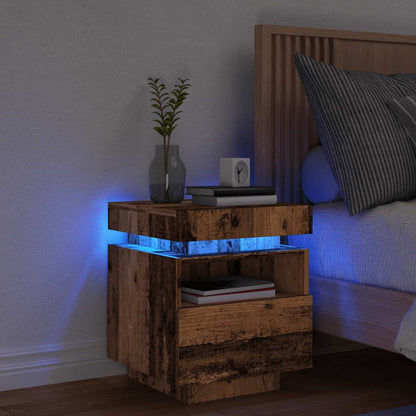 vidaXL Bedside Cabinet with LED Lights Old Wood 40x39x48,5 cm 1