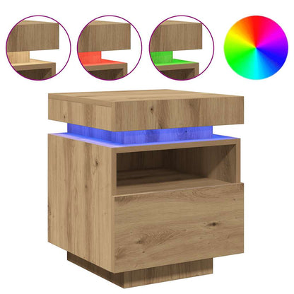vidaXL Bedside Cabinet with LED Lights Artisan Oak 40x39x48,5 cm 2