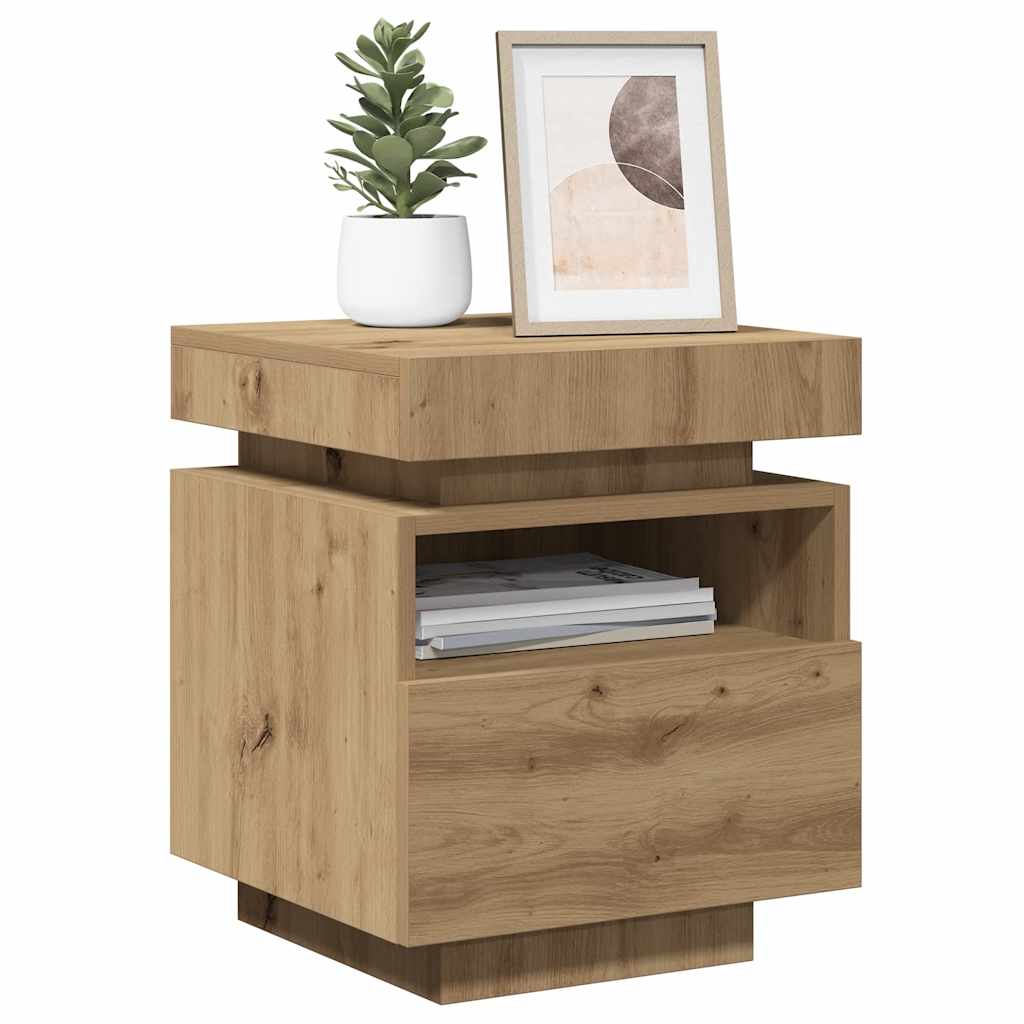 Bedside Cabinet with LED Lights 40x39x48,5 cm Artisan oak 1