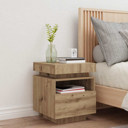 vidaXL Bedside Cabinet with LED Lights Artisan Oak 40x39x48,5 cm 1