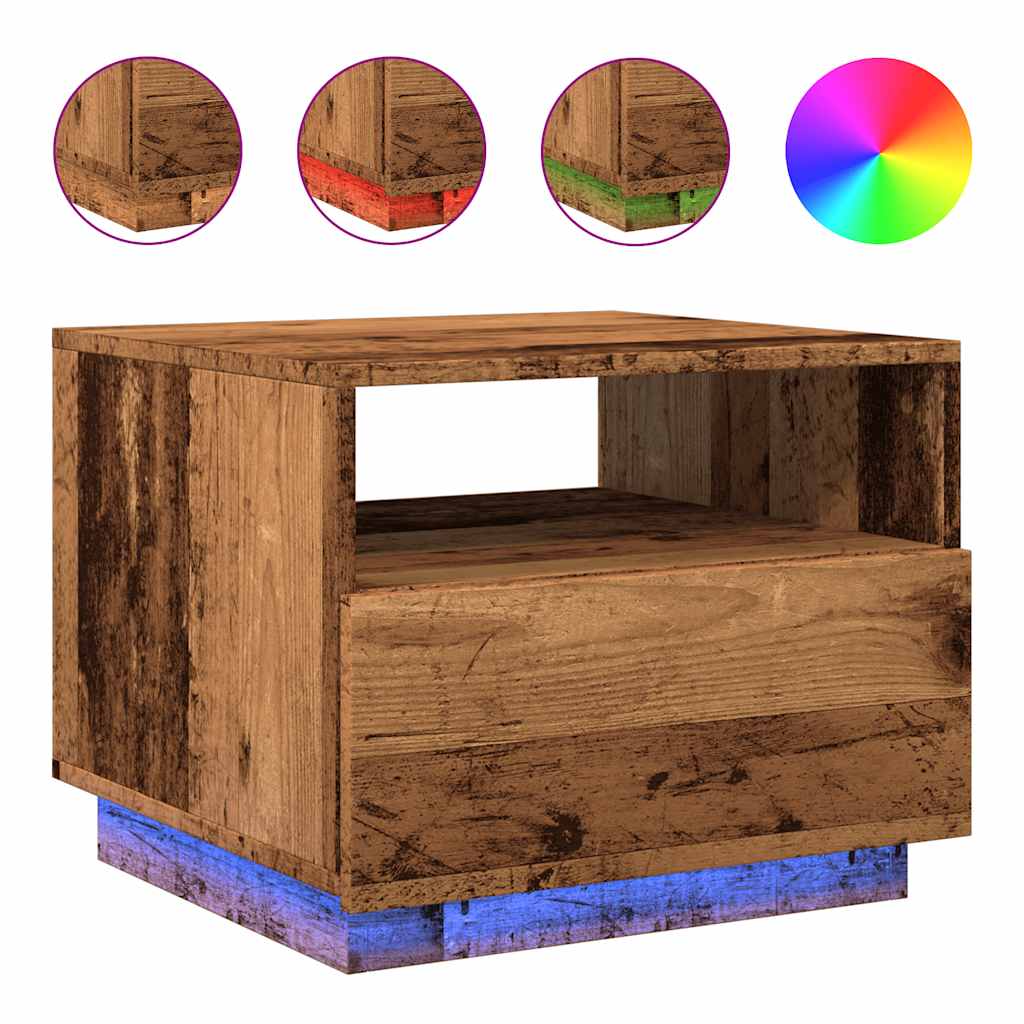 vidaXL Coffee Table with LED Lights Old Wood 50x49x40 cm 2