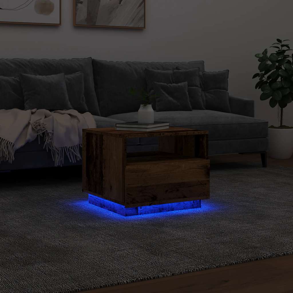 vidaXL Coffee Table with LED Lights Old Wood 50x49x40 cm 5