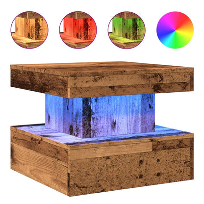 vidaXL Coffee Table with LED Lights Old Wood 50x50x40 cm 2