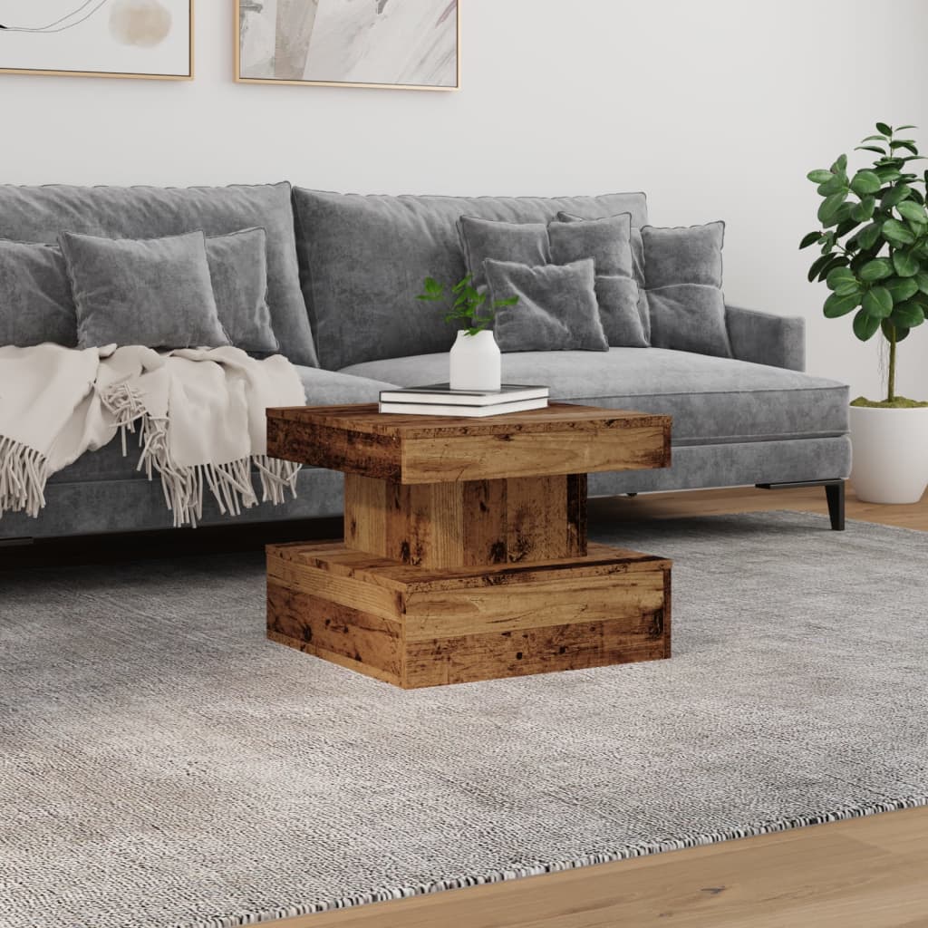 vidaXL Coffee Table with LED Lights Old Wood 50x50x40 cm 4