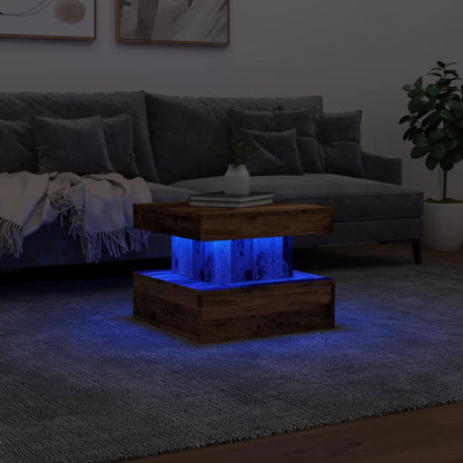 vidaXL Coffee Table with LED Lights Old Wood 50x50x40 cm 5