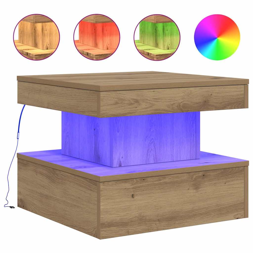 vidaXL Coffee Table with LED Lights Artisian Oak 50x50x40 cm 2