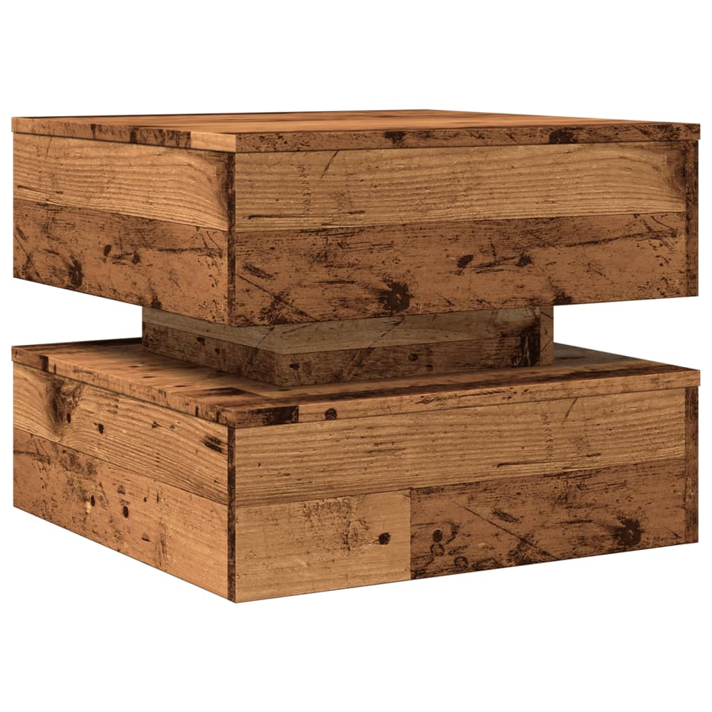 vidaXL Coffee Table with LED Lights Old Wood 50x50x40 cm 3