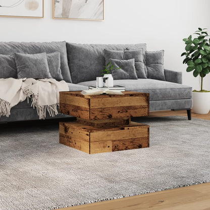 vidaXL Coffee Table with LED Lights Old Wood 50x50x40 cm 4
