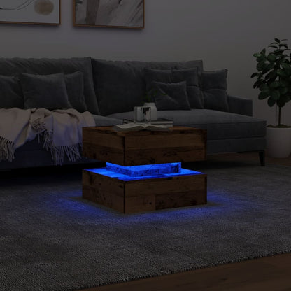 vidaXL Coffee Table with LED Lights Old Wood 50x50x40 cm 5
