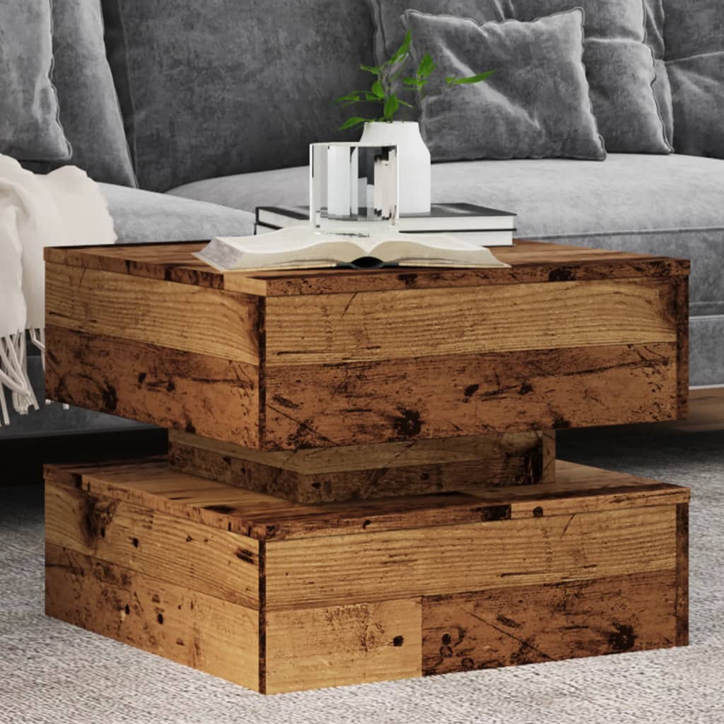 vidaXL Coffee Table with LED Lights Old Wood 50x50x40 cm 1
