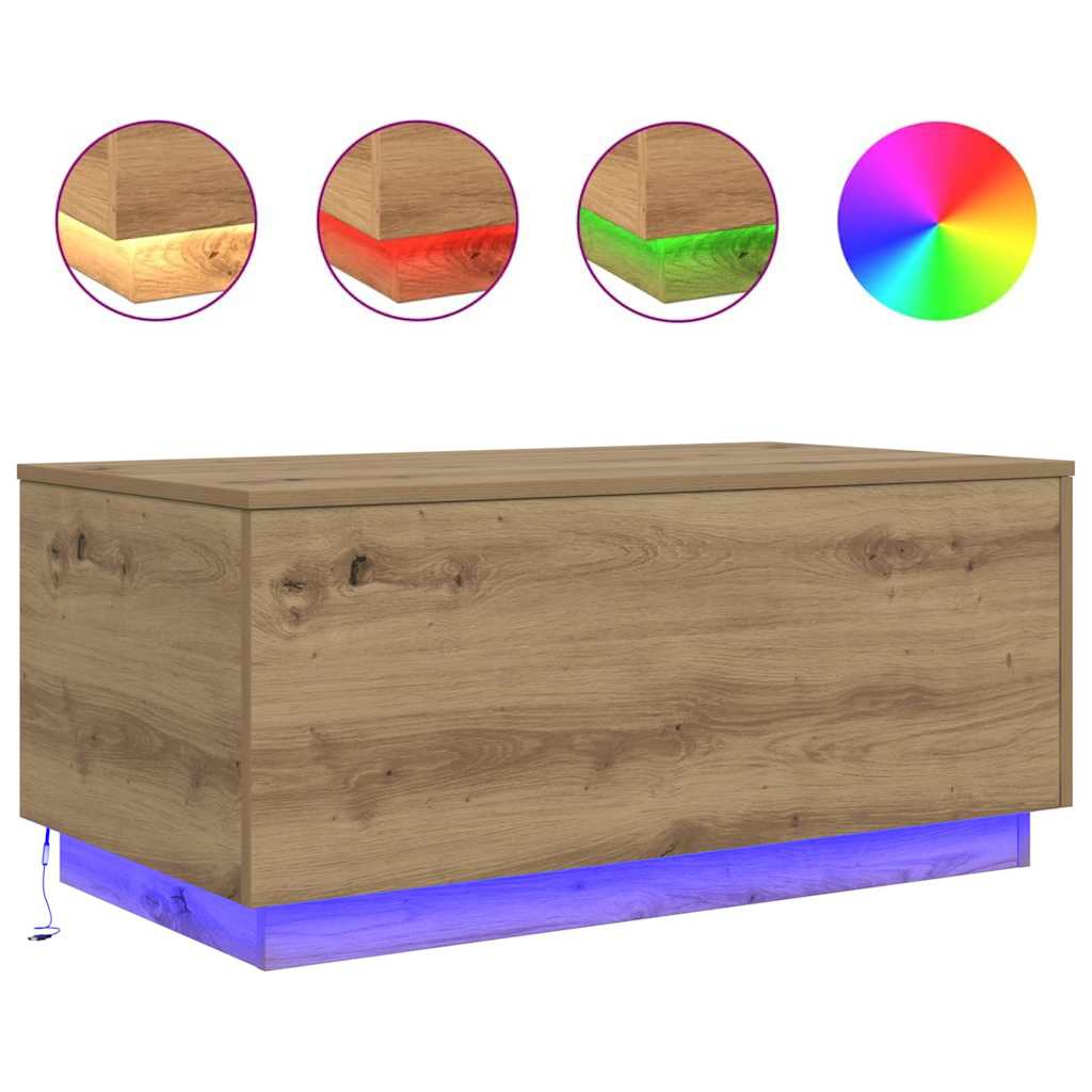 vidaXL Coffee Table with LED Lights Artisan Oak 90x50x40 cm 2