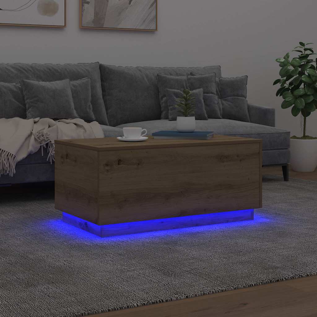 vidaXL Coffee Table with LED Lights Artisan Oak 90x50x40 cm 4