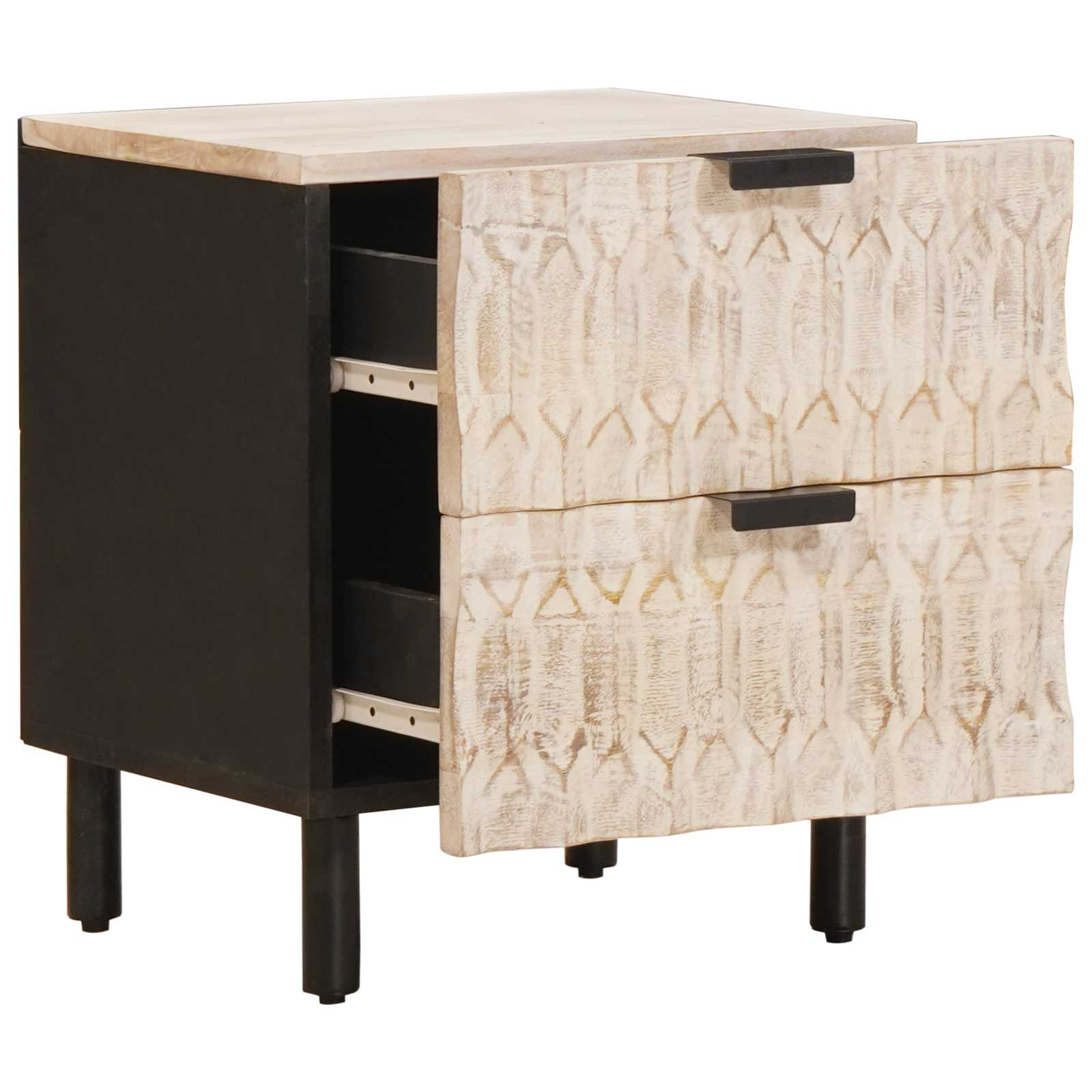 vidaXL Bedside Cabinet White 40 x 33 x 46 cm Solid Mango Wood 2