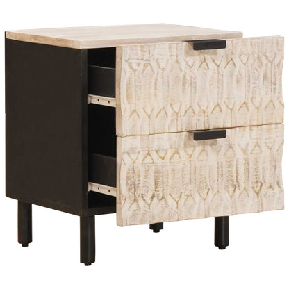 vidaXL Bedside Cabinet White 40 x 33 x 46 cm Solid Mango Wood 2