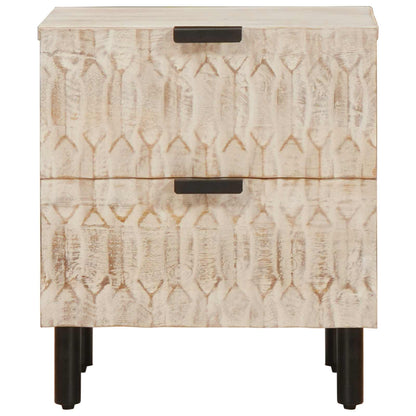 vidaXL Bedside Cabinet White 40 x 33 x 46 cm Solid Mango Wood 3