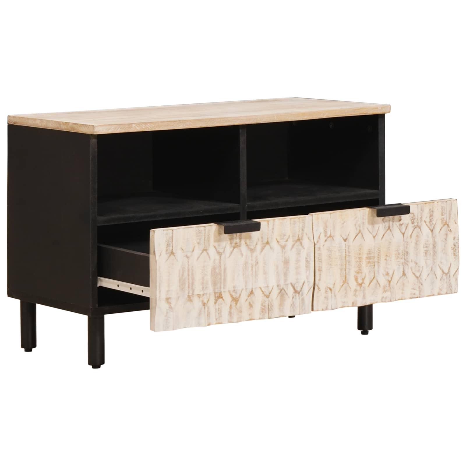 vidaXL TV Cabinet White Wash Finish 70 x 33 x 46 cm Solid Mango Wood 2