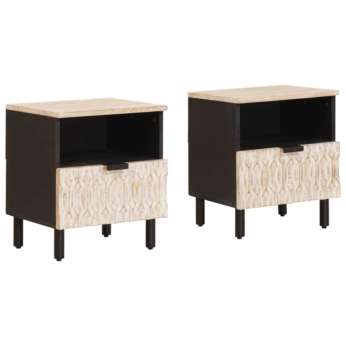 vidaXL Bedside Cabinet 2 pcs White 40 x 33 x 46 cm Solid Mango Wood 1