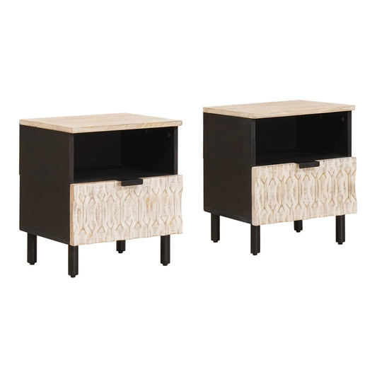 Bedside Cabinet White 40 x 33 x 46 cm Solid Mango Wood Black