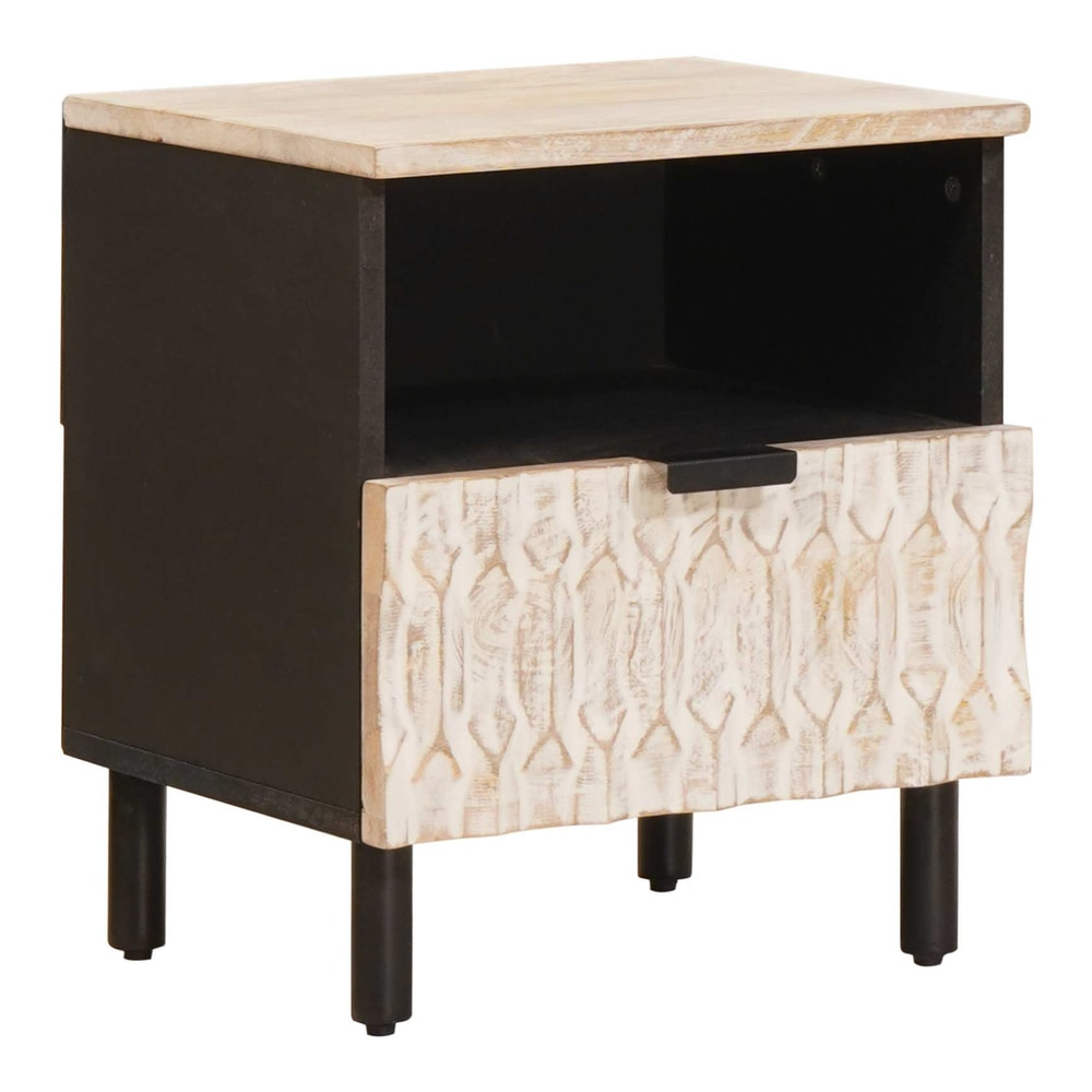 Bedside Cabinet White 40 x 33 x 46 cm Solid Mango Wood Black