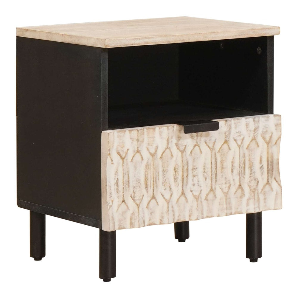 Bedside Cabinet White 40 x 33 x 46 cm Solid Mango Wood Black