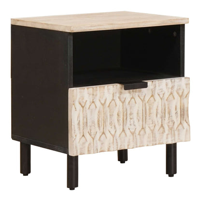Bedside Cabinet White 40 x 33 x 46 cm Solid Mango Wood Black