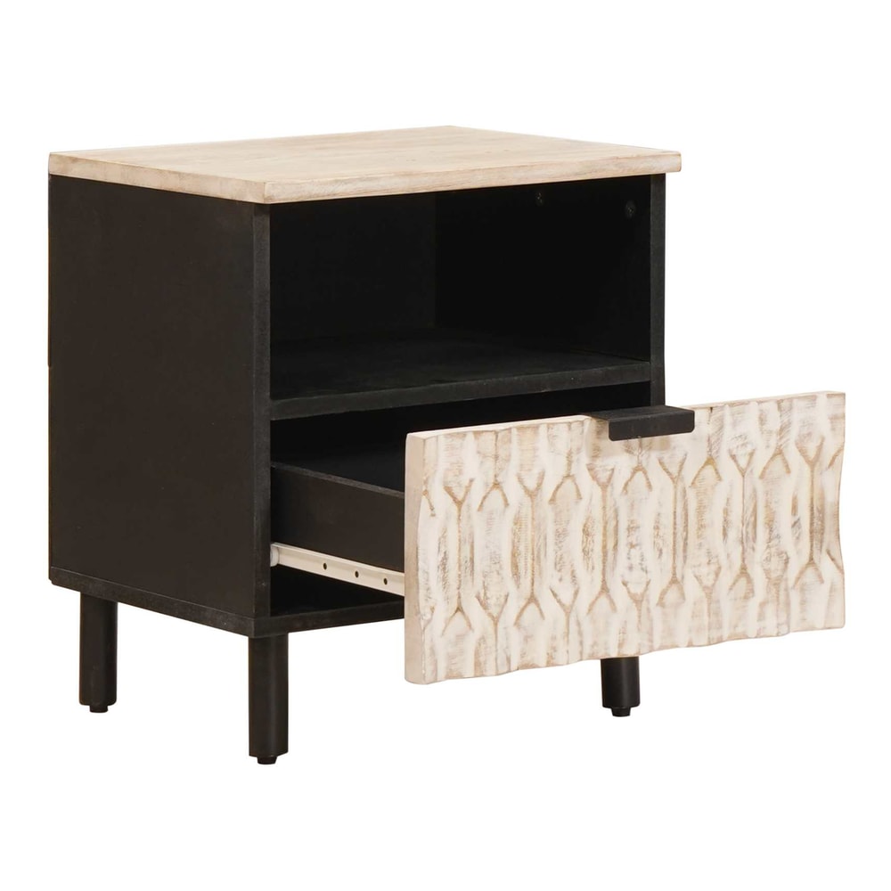 Bedside Cabinet White 40 x 33 x 46 cm Solid Mango Wood Black