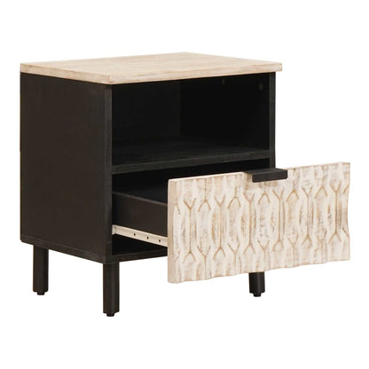 Bedside Cabinet White 40 x 33 x 46 cm Solid Mango Wood Black