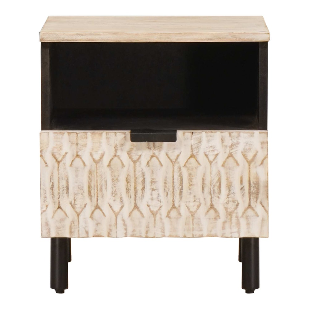 Bedside Cabinet White 40 x 33 x 46 cm Solid Mango Wood Black