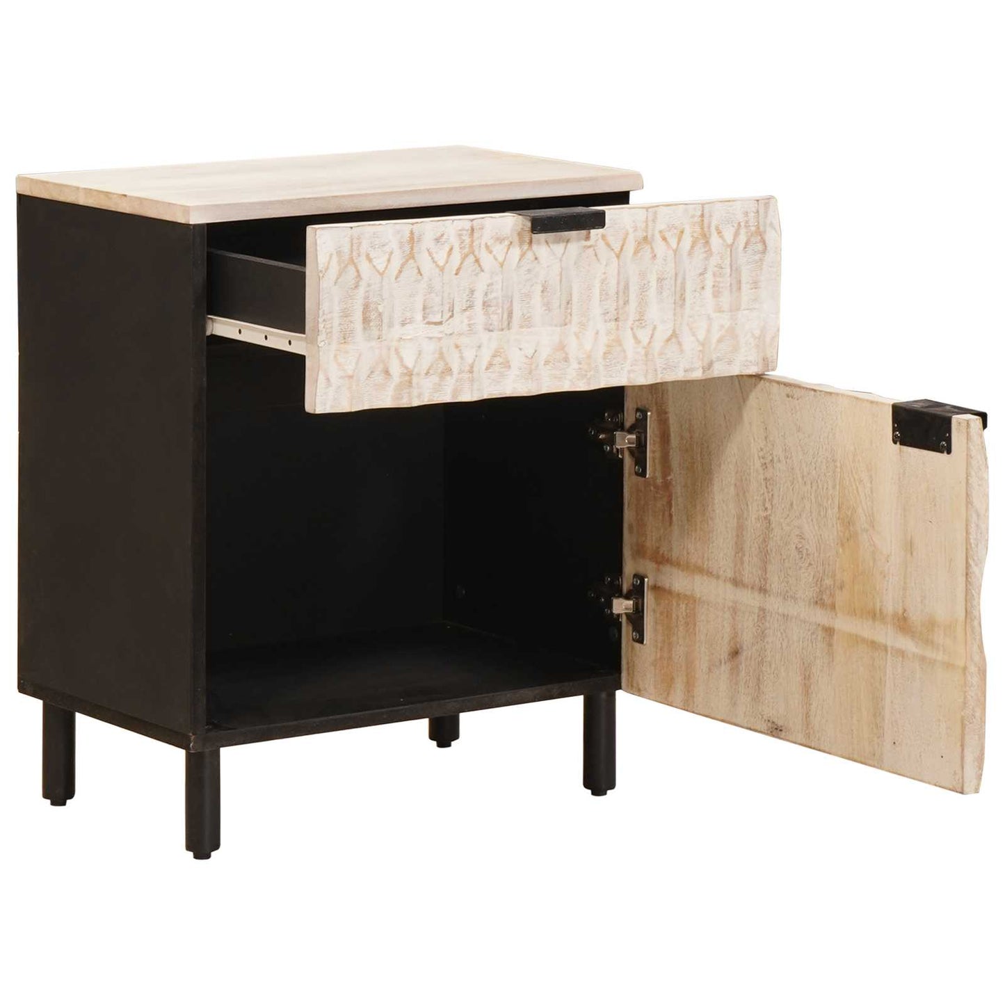 vidaXL Bedside Cabinet White 50 x 33 x 60 cm Solid Mango Wood 2