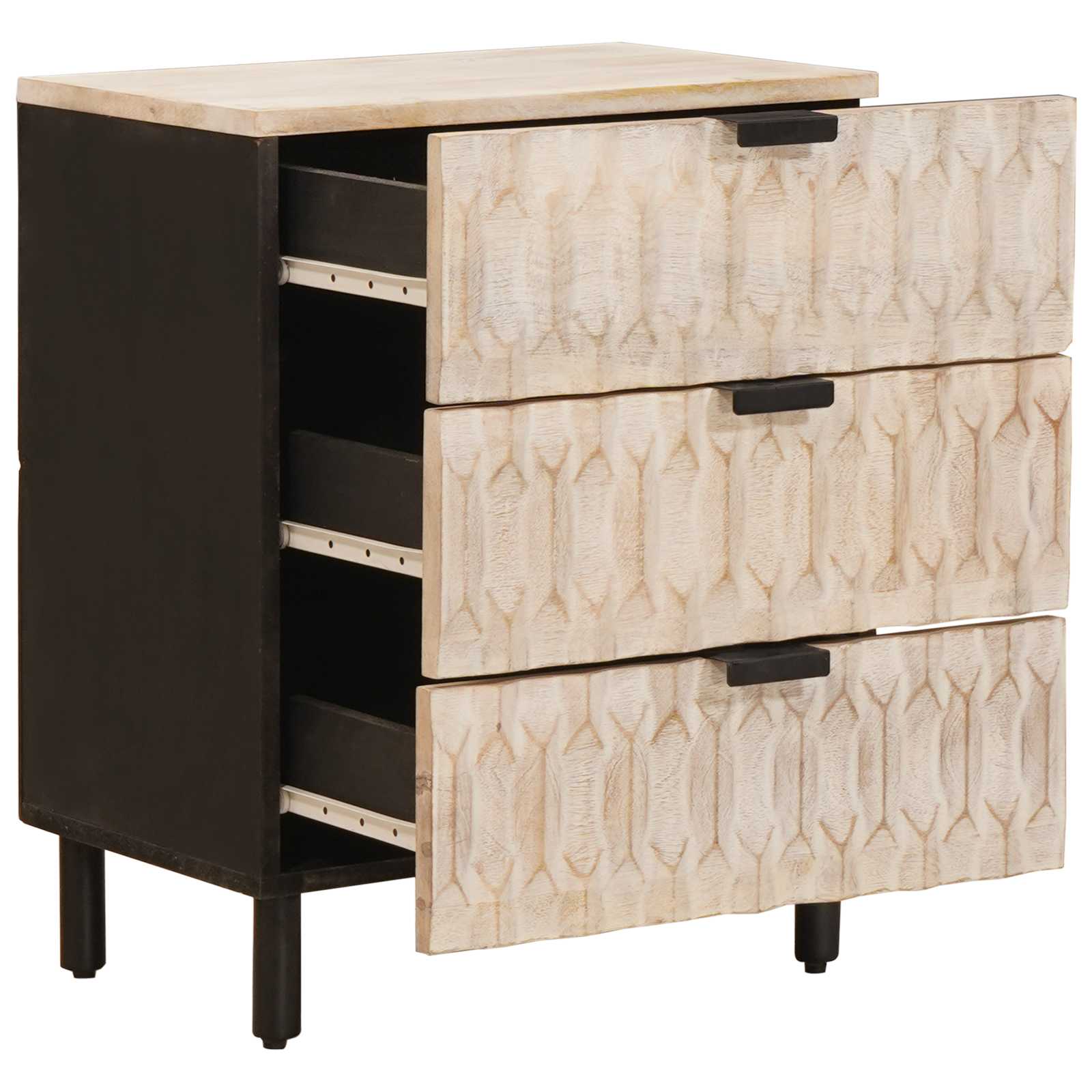 vidaXL Bedside Cabinet White 50 x 33 x 62 cm Solid Mango Wood 2