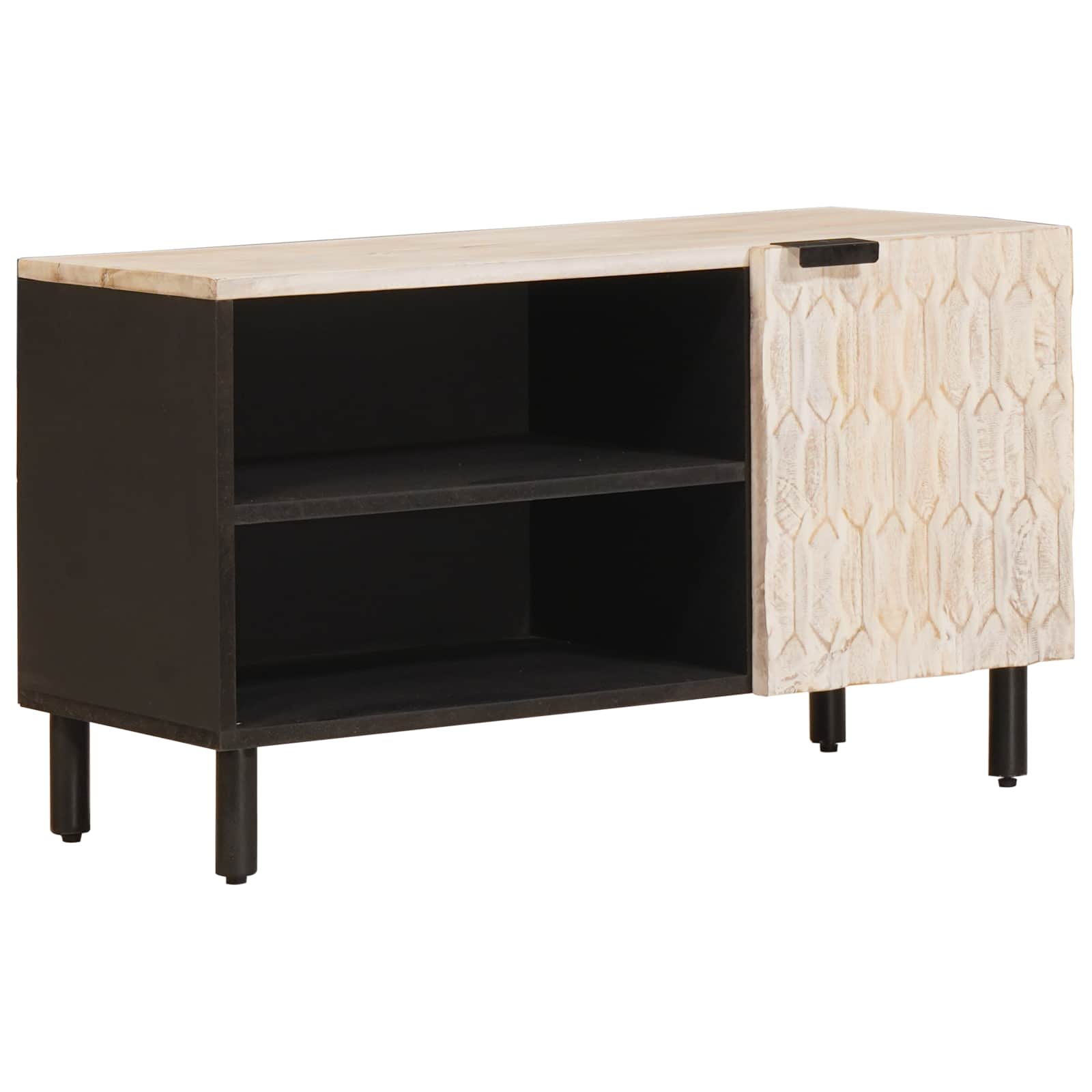 vidaXL TV Cabinet White Wash Finish 80 x 33 x 46 cm Solid Mango Wood 1