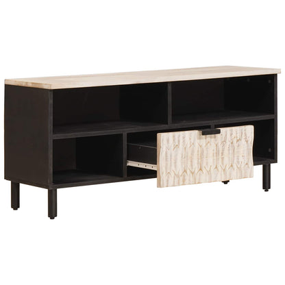 vidaXL TV Cabinet White Wash Finish 100 x 33 x 46 cm Solid Mango Wood 2
