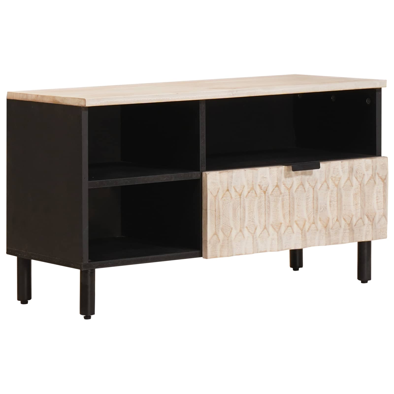 vidaXL TV Cabinet White Wash Finish 80 x 33 x 46 cm Solid Mango Wood 1