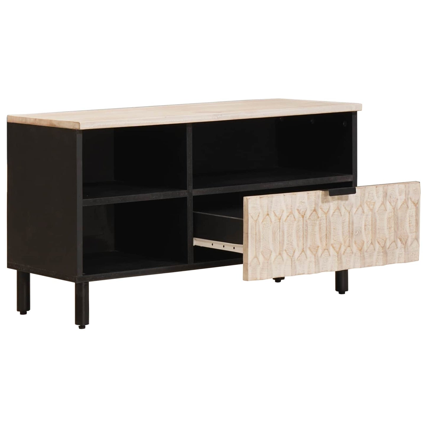 vidaXL TV Cabinet White Wash Finish 80 x 33 x 46 cm Solid Mango Wood 2