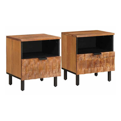 Bedside Cabinet White 40 x 33 x 46 cm Solid Mango Wood Acacia brown finish