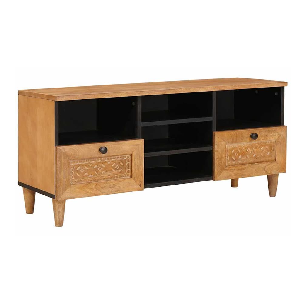 TV Cabinet with Drawer 100 x 33 x 46 cm Solid Mango Wood Light brown (desert finish)
