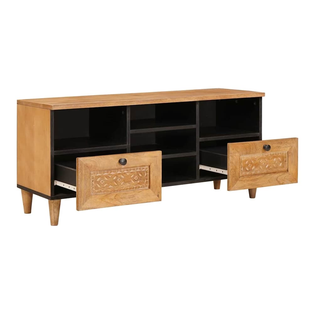 TV Cabinet with Drawer 100 x 33 x 46 cm Solid Mango Wood Light brown (desert finish)