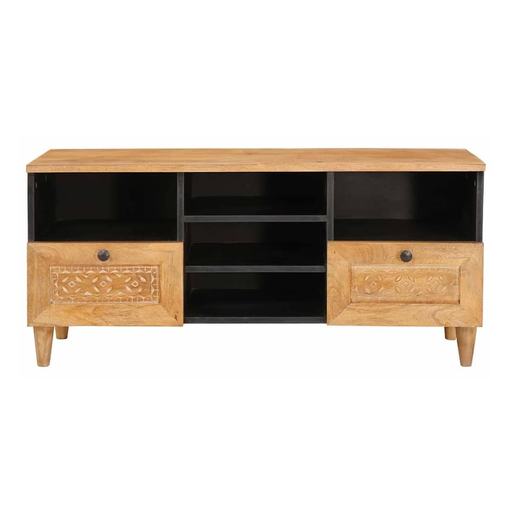 TV Cabinet with Drawer 100 x 33 x 46 cm Solid Mango Wood Light brown (desert finish)