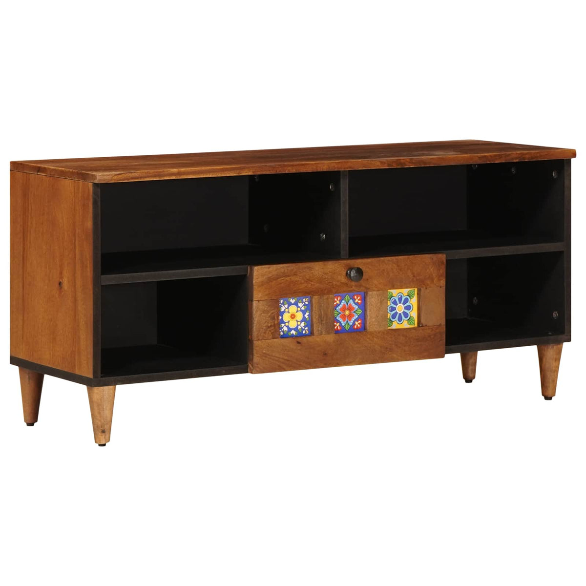 vidaXL TV Cabinet with Drawer Walnut 100 x 33 x 46 cm Solid Mango Wood 2