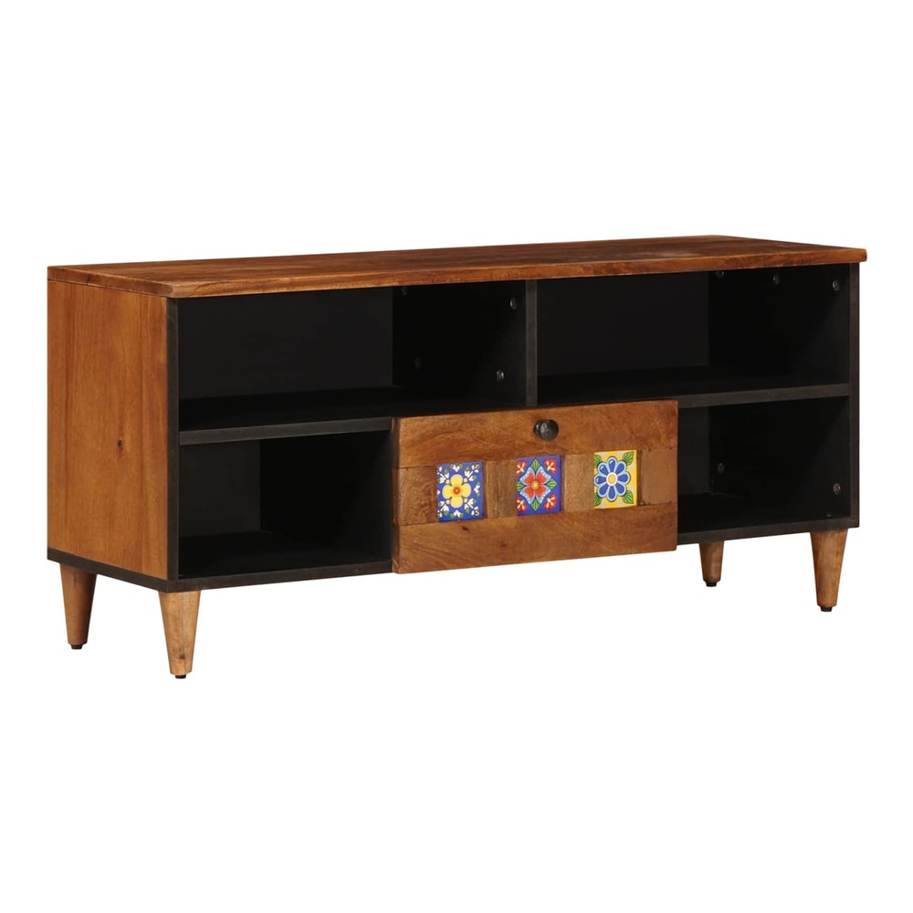 TV Cabinet with Shelf 100 x 33 x 46 cm Solid Mango Wood Walnut