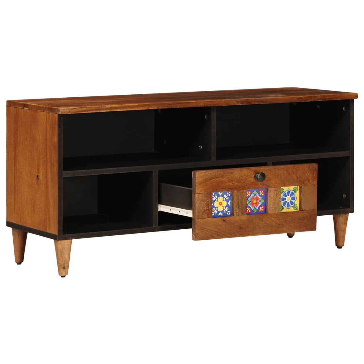 vidaXL TV Cabinet with Drawer Walnut 100 x 33 x 46 cm Solid Mango Wood 3