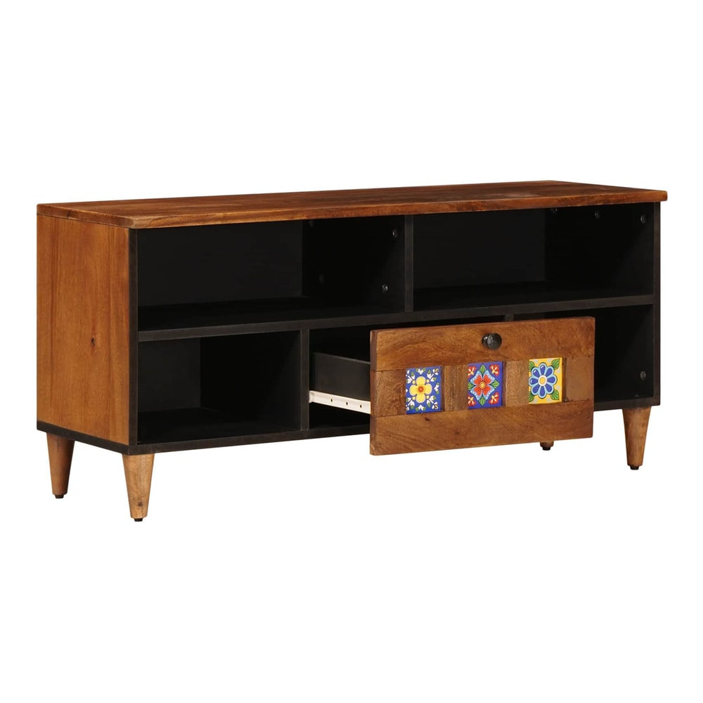 TV Cabinet with Shelf 100 x 33 x 46 cm Solid Mango Wood Walnut