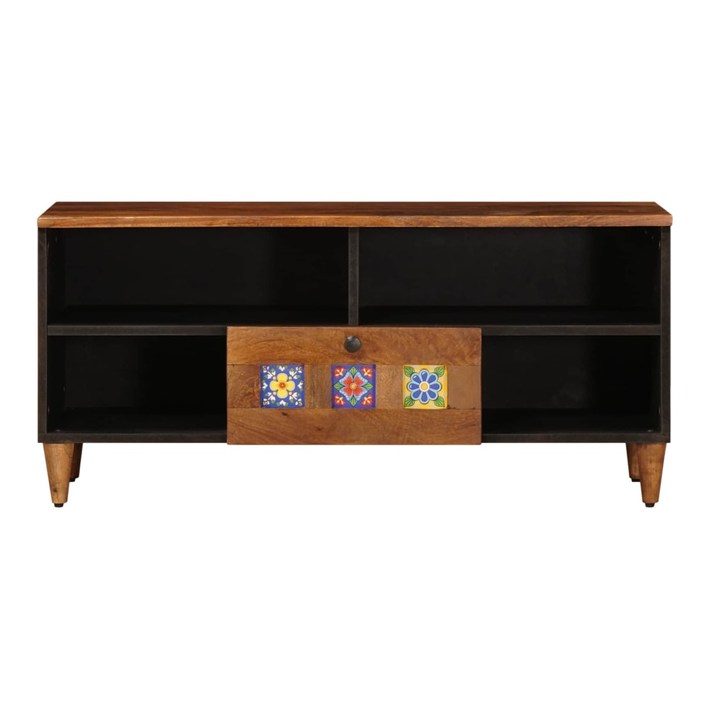TV Cabinet with Shelf 100 x 33 x 46 cm Solid Mango Wood Walnut