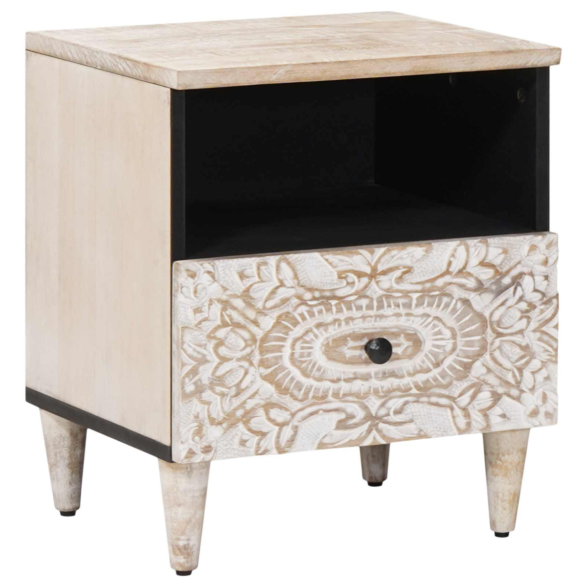 Bed cabinet 40 x 33 x 46 cm Solid Mango Wood White